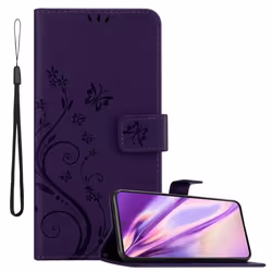Coque pour Samsung Galaxy S22 PLUS Housse en LILAS FONCÉ FLORAL Etui Case Cover Protection Floral Portefeuille Wallet