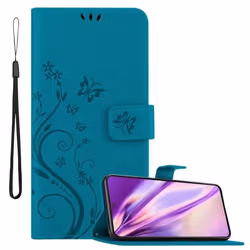 Coque pour Samsung Galaxy S22 PLUS Housse en BLEU FLORAL Etui Case Cover Protection Floral Portefeuille Wallet