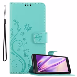 Coque pour Samsung Galaxy XCover 5 Housse en TURQUOISE FLORAL Etui Case Cover Protection Floral Portefeuille Wallet