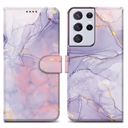 Coque pour Samsung Galaxy S21 ULTRA Etui en Marbre Rose Lilas No. 5 Housse Case Cover Protection fermeture magnétique Portefe ...