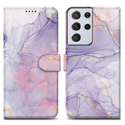 Coque pour Samsung Galaxy S22 ULTRA Etui en Marbre Rose Lilas No. 5 Housse Case Cover Protection fermeture magnétique Portefeuille