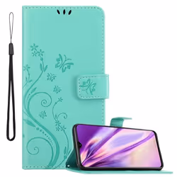 Coque pour Realme X2 / XT / Oppo K5 Housse en TURQUOISE FLORAL Etui Case Cover Protection Floral Portefeuille Wallet