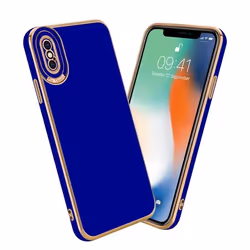 Coque - CADORABO - iPhone X / XS - Silicone TPU - Protection caméra - Glossy Bleu - Or Rose