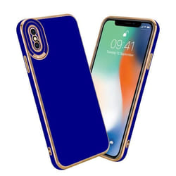 Coque - CADORABO - iPhone X / XS - Silicone TPU - Protection caméra - Glossy Bleu - Or Rose