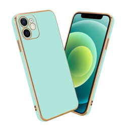 Housse pour Apple iPhone 12 MINI Coque en Glossy Vert Menthe - Or Etui Case Cover Silicone TPU et protection pour appareil photo