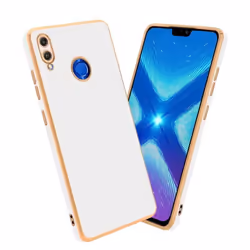 Housse pour Honor 8X Coque en Glossy Blanc - Or Etui Case Cover Silicone TPU et protection pour appareil photo