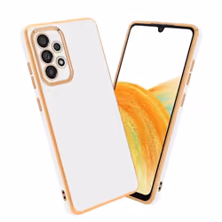 Housse pour Samsung Galaxy A33 5G Coque en Glossy Blanc - Or Etui Case Cover Silicone TPU et protection pour appareil photo