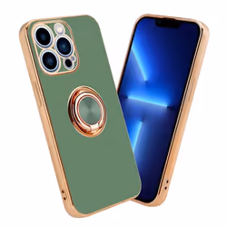 Housse pour Apple iPhone 13 PRO MAX Coque en Glossy Vert Clair - Or Etui Case Cover Silicone TPU flexible avec protection Cam ...