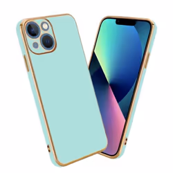 Housse pour Apple iPhone 14 PLUS Coque en Glossy Vert Menthe - Or Etui Case Cover Silicone TPU et protection pour appareil ph ...