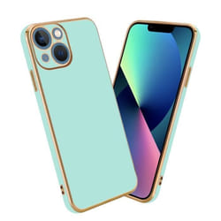 Housse pour Apple iPhone 14 PLUS Coque en Glossy Vert Menthe - Or Etui Case Cover Silicone TPU et protection pour appareil photo
