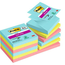 Post-It R330-SSCOS-P8+4 Carré Bleu, Vert, Rose 90 feuilles Auto-adhésif