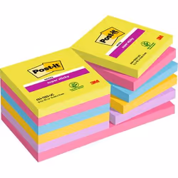 Post-It 654-12SS-UC, Carré, Bleu, Vert, Rose, Violet, Jaune, Papier, PEFC, 76 mm, 76 mm