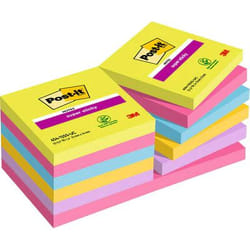 Post-It 654-12SS-UC Carré Bleu, Vert, Rose, Violet, Jaune 90 feuilles Auto-adhésif