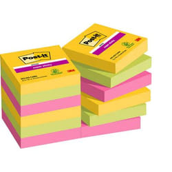 Post-It 622-12SS-CARN Carré Vert, Rose, Jaune 90 feuilles Auto-adhésif