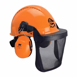 Pour travaux forestiers lors de l’utilisation de tronçonneuses · 3 pièces : Casque de protection en matériau stabilisé aux UV ...