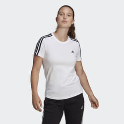 Adidas Loungewear Essentials Slim 3-stripes Tee Tee-shirt Encolure torsadée Manche courte Coton