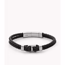 Fossil JF04202040, Bracelet tressé, Mâle, Cuir, Acier inoxydable