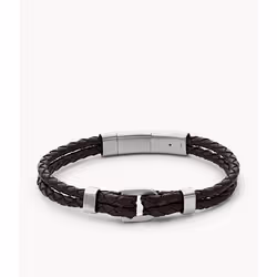 Fossil JF04203040, Bracelet tressé, Mâle, Simili-cuir, Acier inoxydable