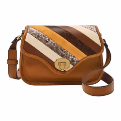 FOSSIL Sac à épaule bandoulière brun clair marron pour femme - Heritage Mini Flap Crossbody Bag Brown Stripe 217527