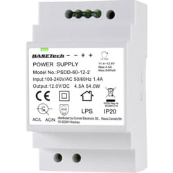 Basetech - PSDD-60-12-2 Alimentation rail din 12 v 4.5 a 54 w Nbr. de sorties:2 x Contenu 1 pc(s)
