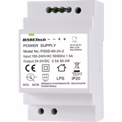 enquête 24 V /2,5 A Puissance : 60 W Plage de tension d'entrée 100-240 V AC, 50/60 Hz 1,5 A Installation facile description L ...