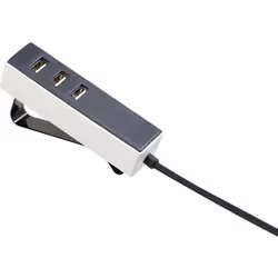 enquête Port USB-C ® sur 3 ports USB-A. Câble de 1,5 m. Peut être fixé au bureau ou à une surface en fer à l'aide de la pince ...