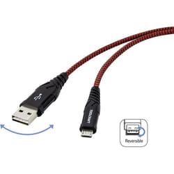 Toolcraft - Câble usb usb 2.0 usb-a mâle, USB-Micro-B mâle 1.00 m noir/rouge blindage par tresse extrêmement robuste, connecteur utilisable des deux