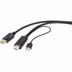 Renkforce RF-4600632, 2 m, HDMI Type A (Standard), DisplayPort + USB Type-A, Mâle, Mâle, Droit