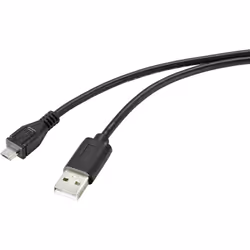 Renkforce RF-4716836, 2 m, USB A, Micro-USB B, USB 2.0, 480 Mbit/s, Noir