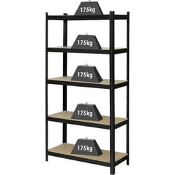 Rayonnage lourd Toolcraft KCT20CP 175 kg (l x h x p) 900 x 1800 x 400 mm métal, Fibres dures noir, galvanisé panneau du