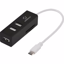 Hub USB 2.0 Renkforce RF-4995192 3 ports avec lecteur de carte SD intégré avec fonction OTG noir
