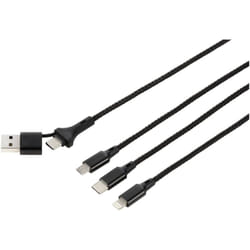 Câble de charge usb usb 2.0 usb-a mâle, usb-c® mâle, USB-Micro-B mâle, Connecteur Lightning , usb-c® mâle 3.00 m alcantara noir conne D373312