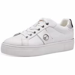 Baskets Femme TAMARIS - Blanc - Cuir - Lacets - Plat