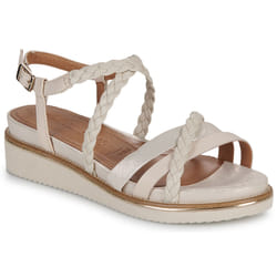 Nu-pieds cuir talon compensée - TAMARIS - Ivoire - Blanc - Femme - 5 cm - Boucle de serrage - Basse - Adulte