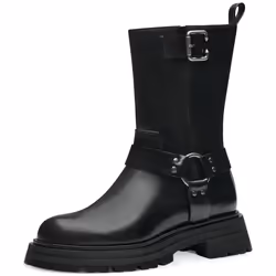Bottines Biker Tamaris Femme Noir - Lanière et Boucle - Fermeture Zip - Hauteur de Tige 23 cm