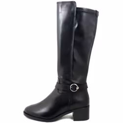 Botte femme - TAMARIS - Cuir Noir - Tige Réglable avec Matériau Extensible - Zip