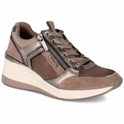 Basket Compensé Cuir Tamaris - Taupe Comb - Femme - Zip - Talon Compensé