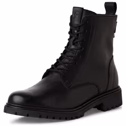 Bottines noires à talon plat et à zip et lacets ronds noirs avec tirette