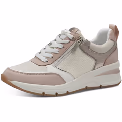 Baskets running roses et blanches à talon compensé avec lacets et zip latéral