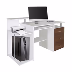 Bureau - hjh OFFICE - WORKSPACE H IV - Blanc/Noyer - Panneau de particules mélaminé structure en acier peinte en époxy