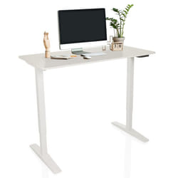 Bureau réglable en hauteur électriquement - hjh OFFICE - STAND BASIC - Blanc - Panneau MDF cadre en acier
