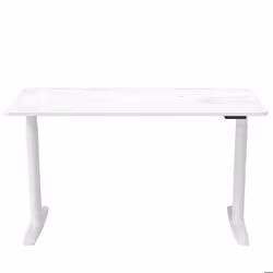 Bureau réglable en hauteur électriquement - hjh OFFICE - STAND PRO - Blanc/Marbre - Panneau MDF cadre en acier