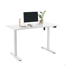 Bureau réglable en hauteur électriquement - hjh OFFICE - Worktime - Blanc - Panneau MDF cadre en acier
