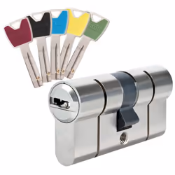 Nouveauté 2023 : Le cylindre serrure P6PS avec protection renforcée. Livré avec 5 clés de couleurs (capuchon interchangeable) ...