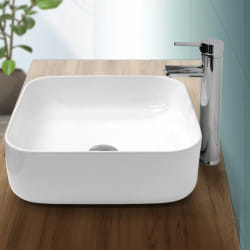 ECD Germany Lavabo carré en céramique 390x390 mm - Blanc
