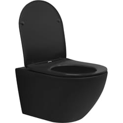 Ecd Germany - wc Suspendu Long 52 cm, sans Rebord, Noir Mat, en Céramique, Abattant Amovible en Plastique Softclose et Abaissement Automatique,