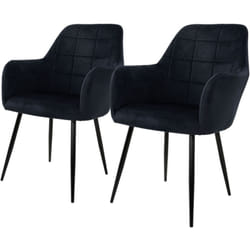 Lot de 2 Chaises de Salle à Manger Cuisine Salon Séjour - Noir - Assise Siège Rembourrée en Velours Structure en Métal Fauteuil Rétro avec Accoudoirs