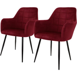 Lot de 2 Chaises de Salle à Manger Cuisine Salon Séjour Bordeaux Assise Siège Rembourrée en Velours Structure en Métal Fauteuil Rétro avec Accoudoirs