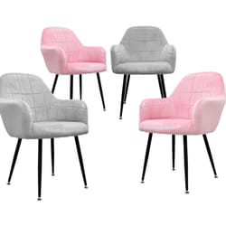 Lot de 4 Chaises de Salle à Manger - Siège Rembourrée en Velours - Pieds en Métal - Fauteuil avec Dossier et Accoudoirs - Chaise de Salon Cuisine