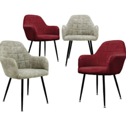 Lot de 4 Chaises de Salle à Manger - Siège Velours / Synthétique - Pieds en Métal - Fauteuil avec Dossier et Accoudoirs - Chaise de Salon Réception
